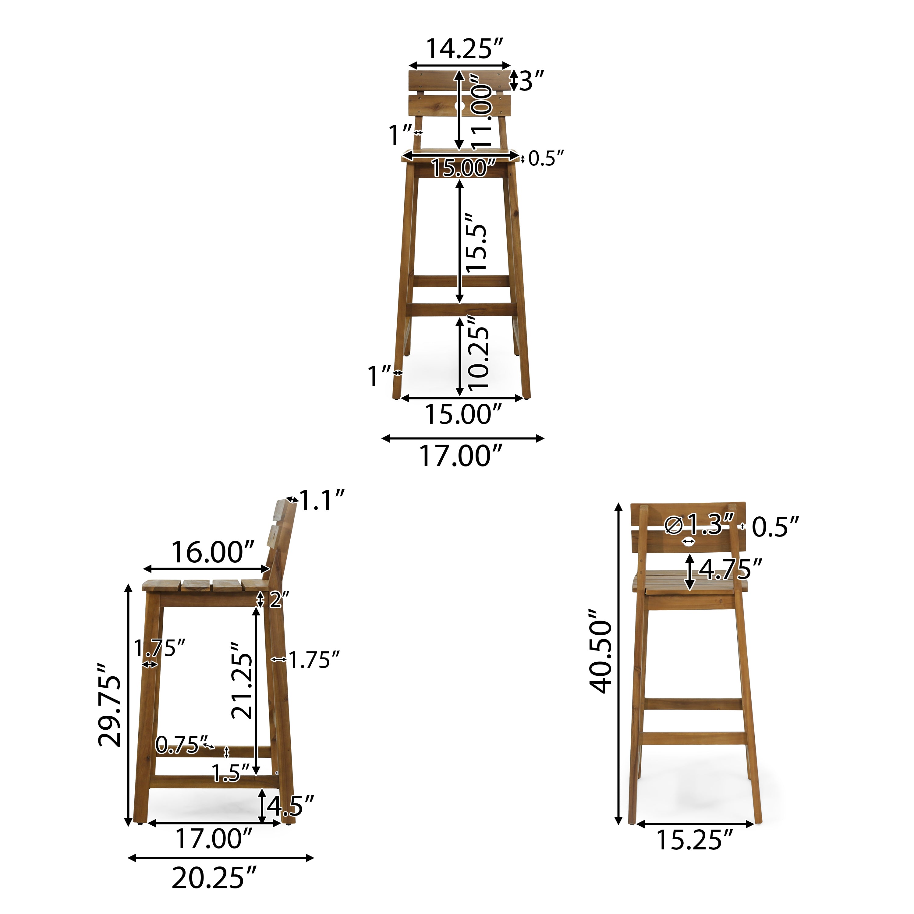GDFStudio Ismay Outdoor Acacia Wood 30 Inch Barstools (Set of 2), Teak