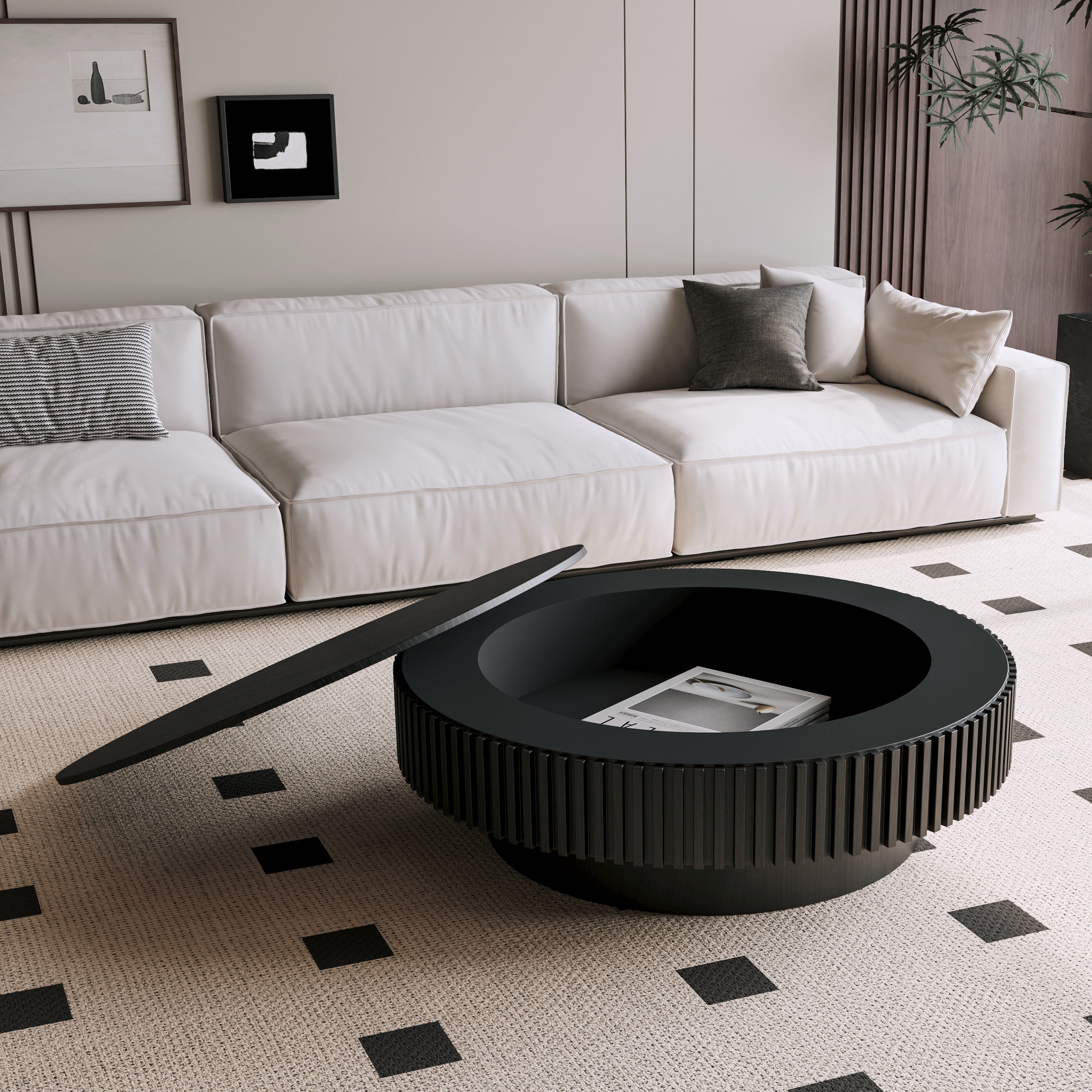 GDFStudio Sophia Modern Round Coffee Table with Storage