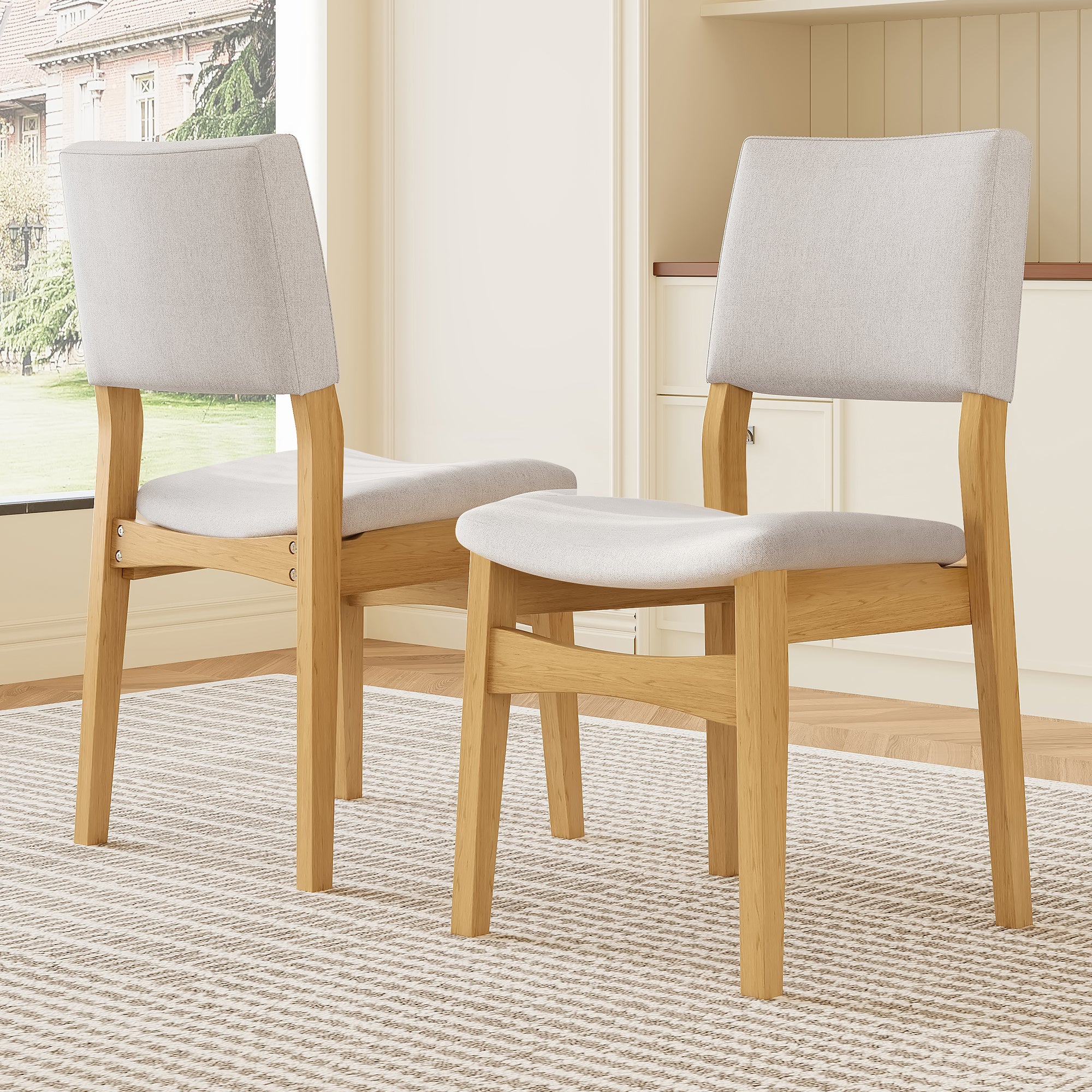 GDF Studio Upholstered Stackable Dining Chairs Set, Linen Fabric Kitchen Chairs with Solid Wood Frame (Set of 2)