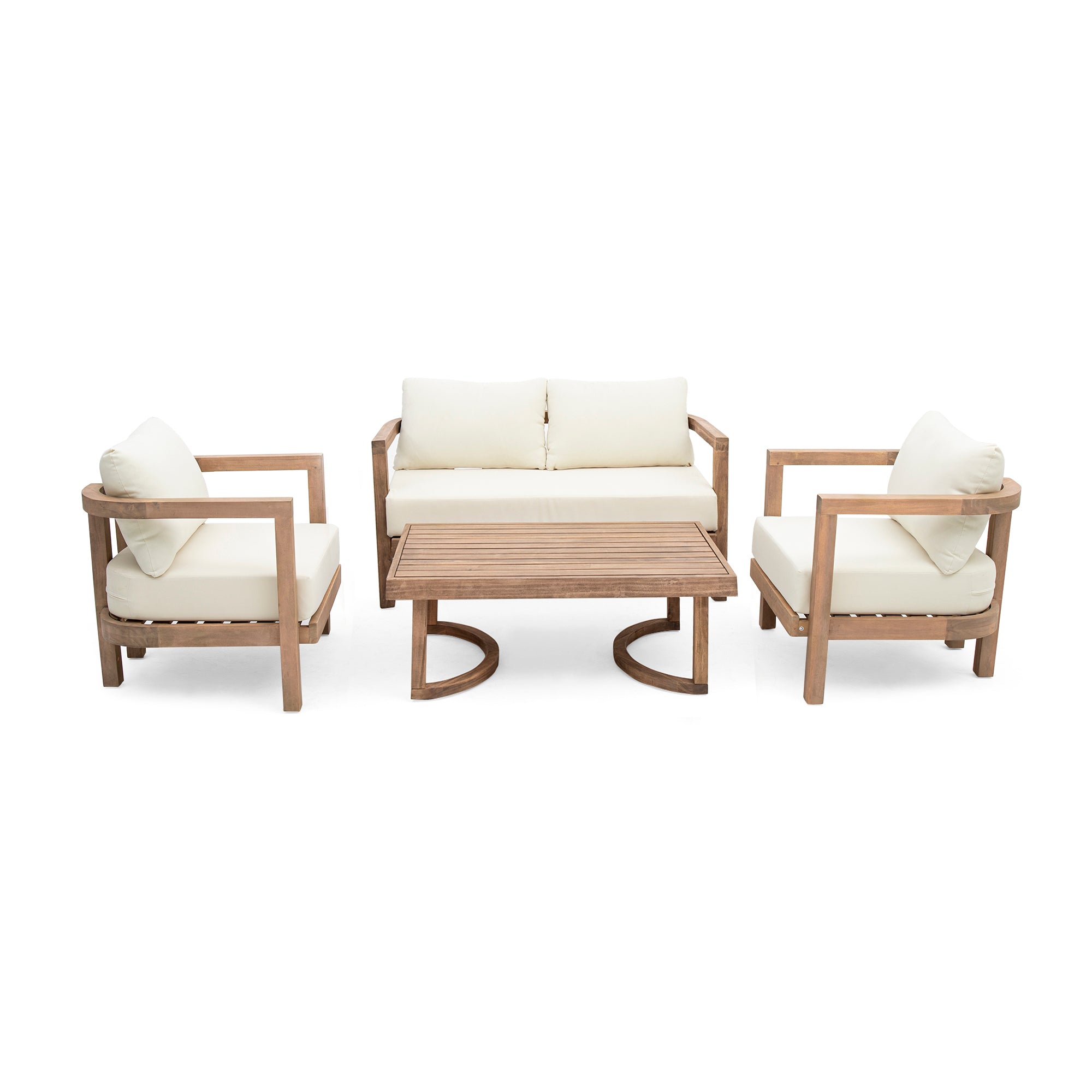 Christopher Knight Home Lancroft Outdoor 5 Piece Slat Design Chat Set with Water Resistant Cushions, Brown/Beige