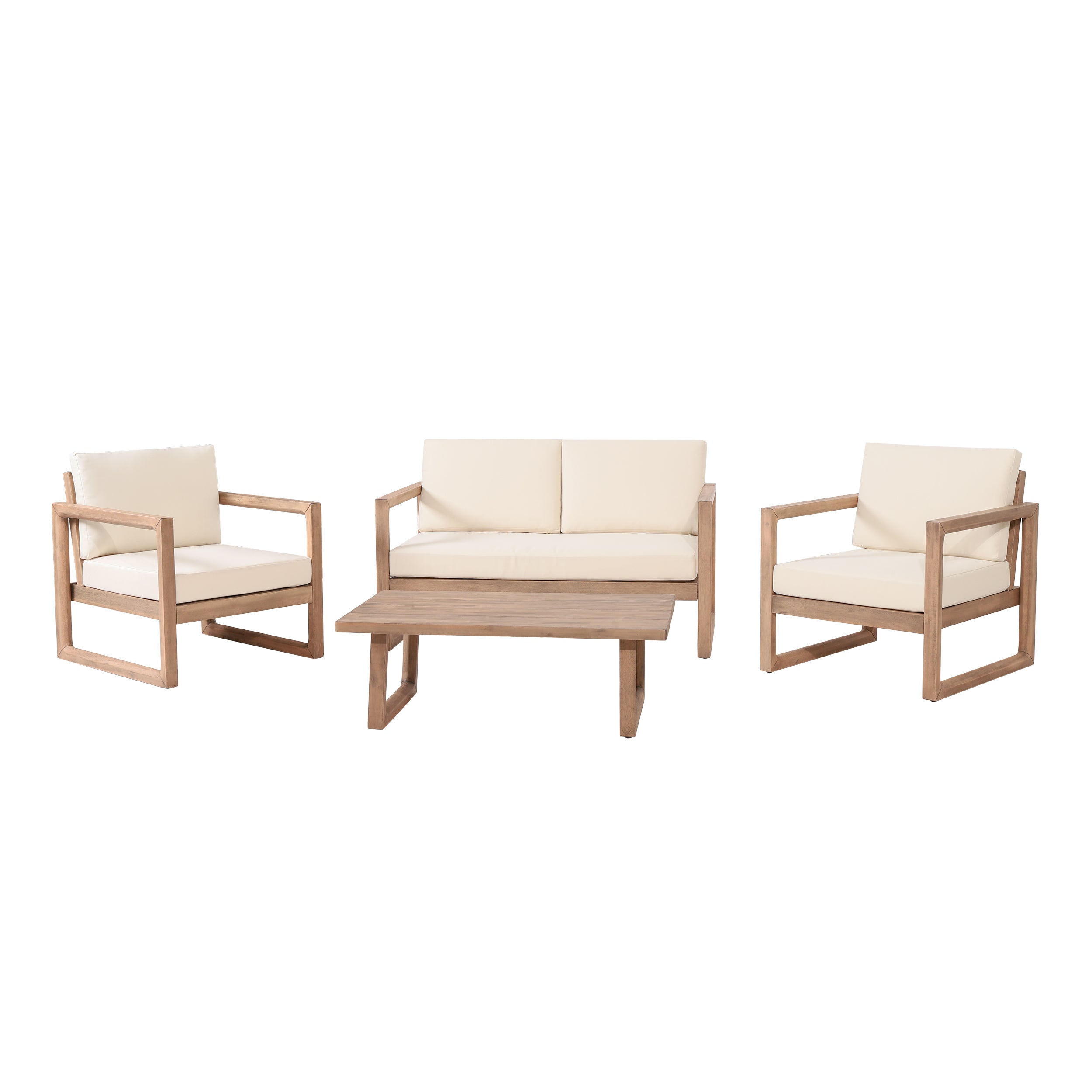 Christopher Knight Home Stefan Outdoor Acacia Wood 4 Seater Chat Set with Water Resistant Cushions, Brown/Beige