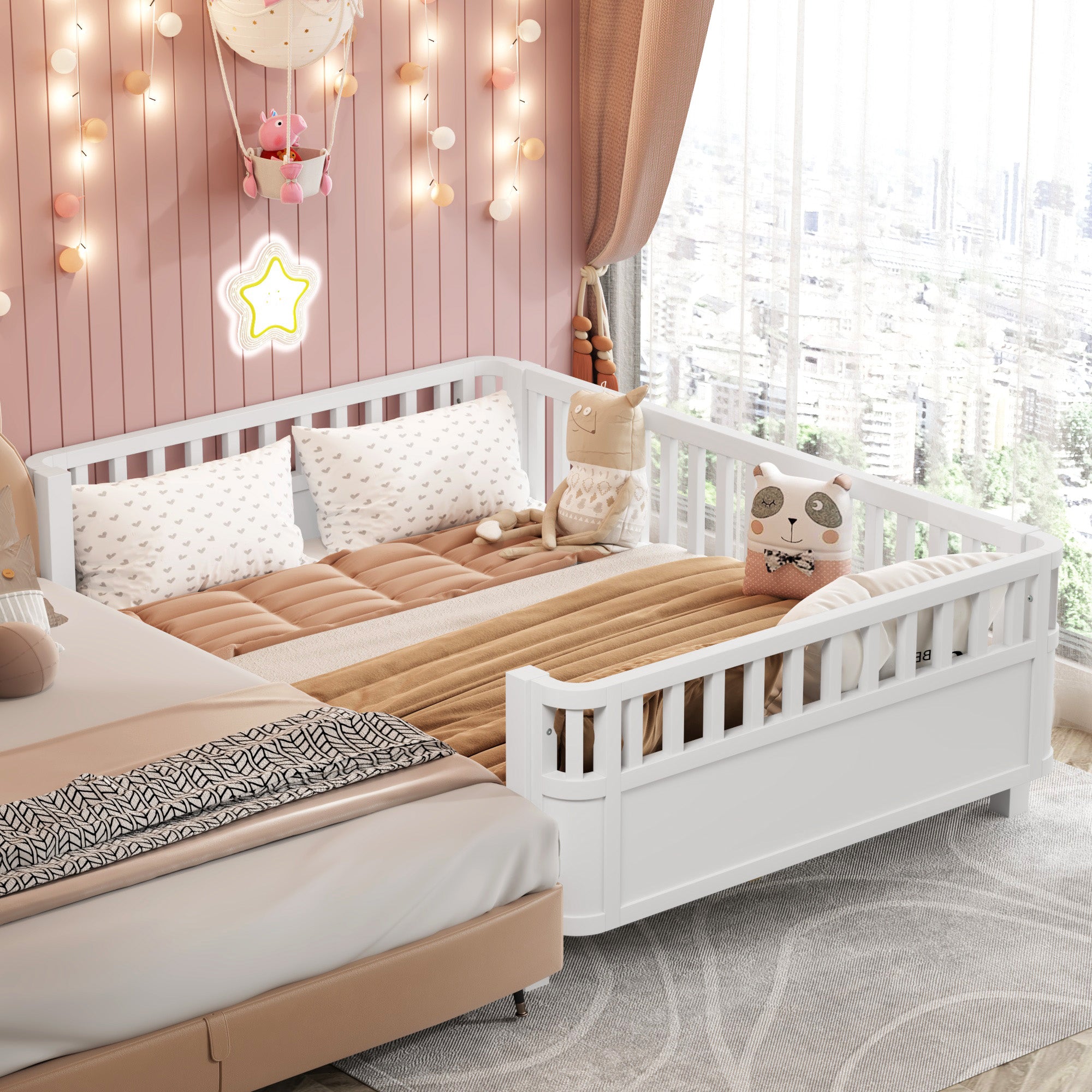 GDFStudio Betsy Modern Pine Wood Kids Platform Bed with Detachable Handrail
