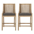 Christopher Knight Home Deville Upholstered 25.75 inch Wood and Cane Counter Stools (Set of 2), Gray