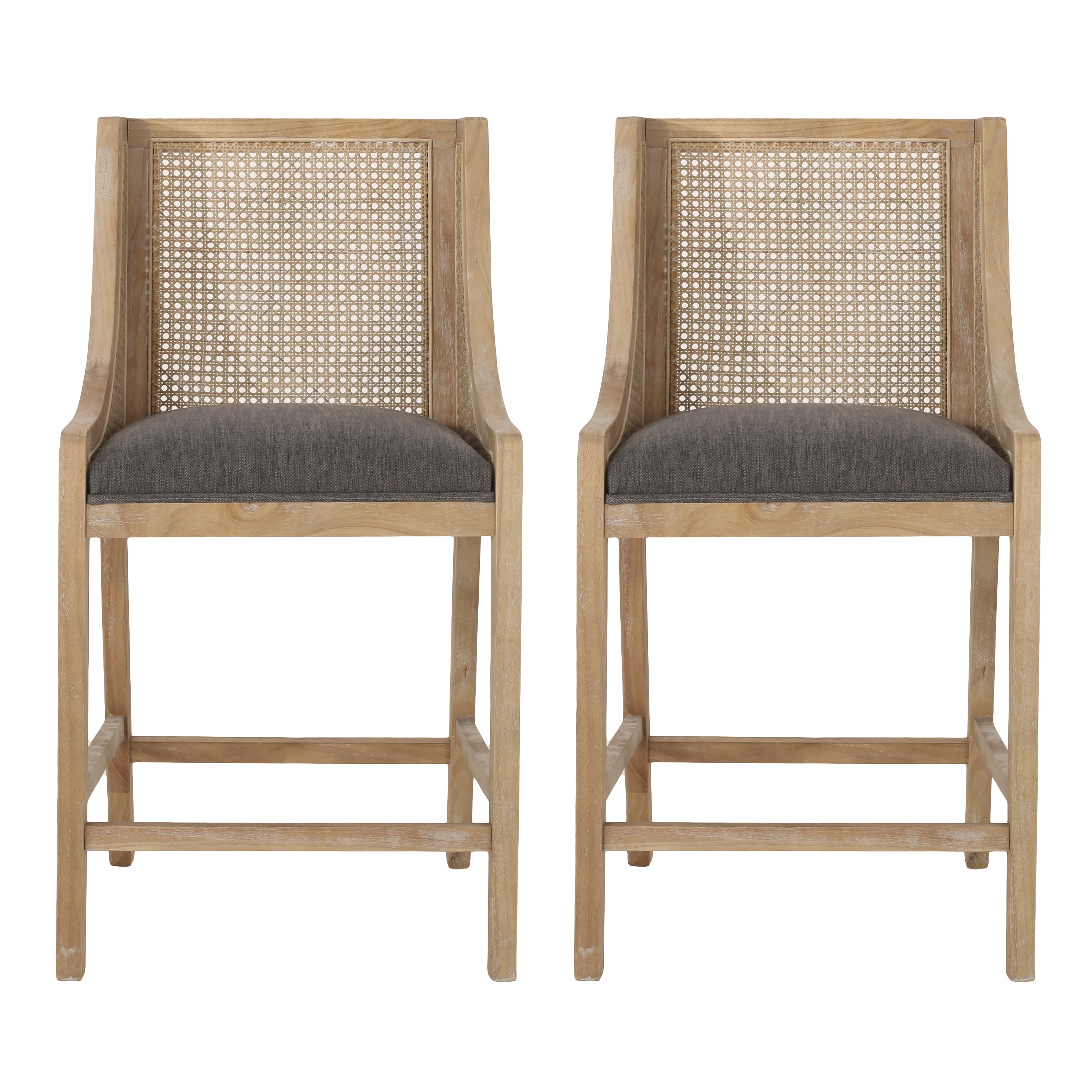 Christopher Knight Home Deville Upholstered 25.75 inch Wood and Cane Counter Stools (Set of 2), Gray