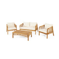 Christopher Knight Home Allerton Outdoor Acacia Wood and Rattan 4-Seater Chat Set with Cushions, Teak/Beige