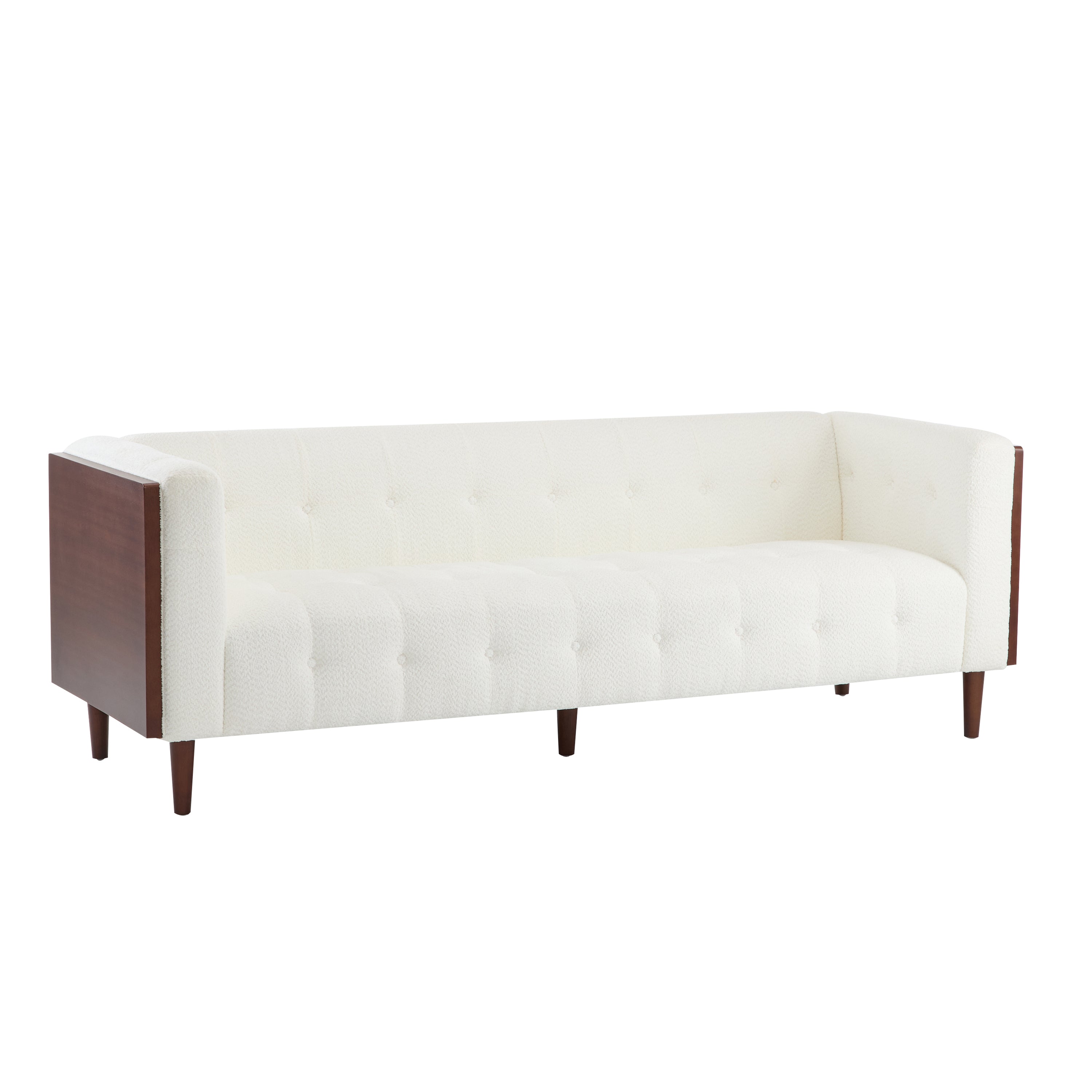 Christopher Knight Home Mid-Century Modern 3-Seater Sofa with Button-Tufted Waffle Stitch & Solid Wood Frame