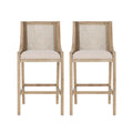 Christopher Knight Home Oneida Rustic Fabric Upholstered Wood and Cane 30 inch Barstools (Set of 2), Beige/Natural