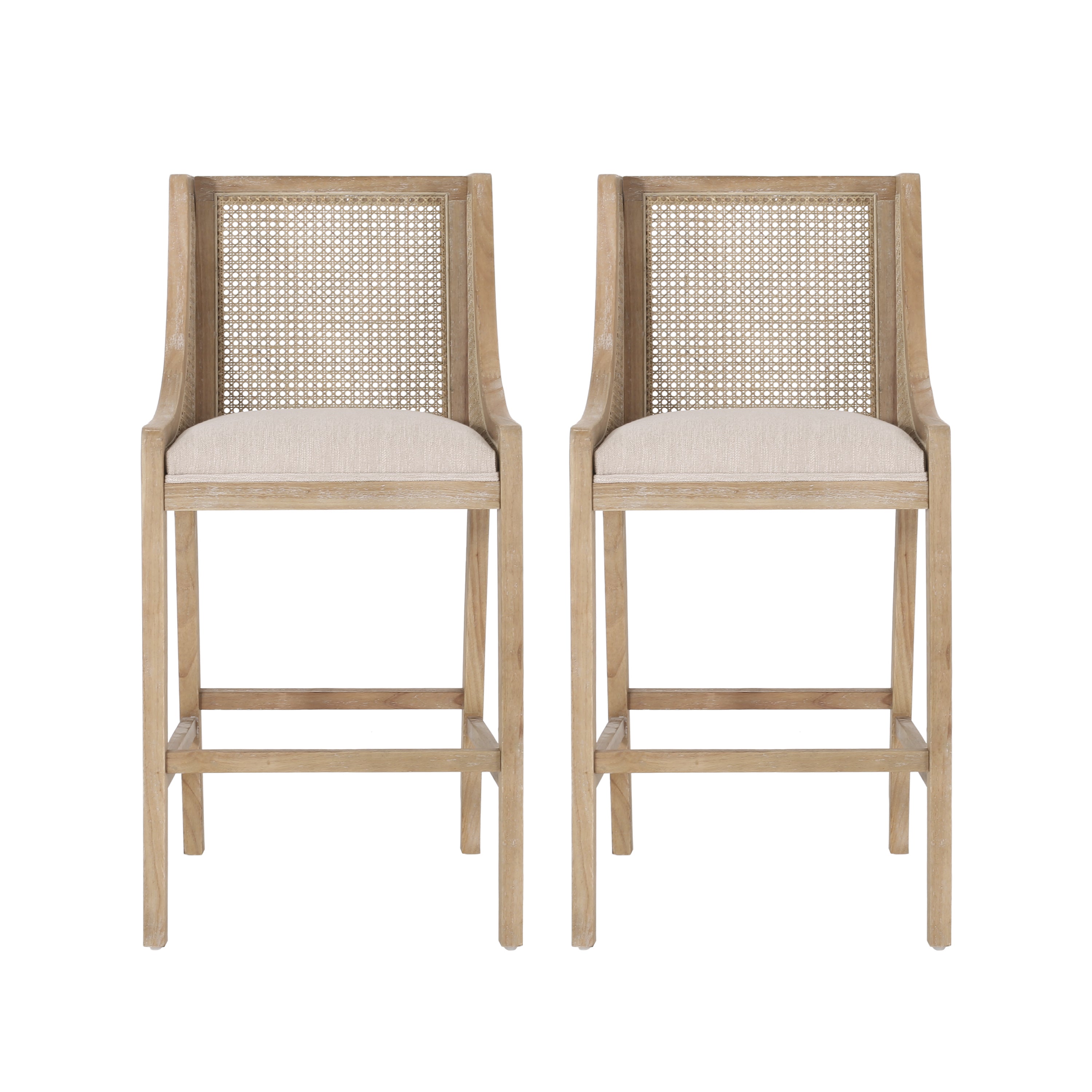 Christopher Knight Home Oneida Rustic Fabric Upholstered Wood and Cane 30 inch Barstools (Set of 2), Beige/Natural