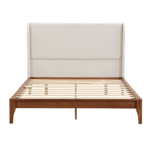 GDFStudio Julia Solid Bamboo 12 Inch Platform Bed with Upholstered High Headboard, Brown