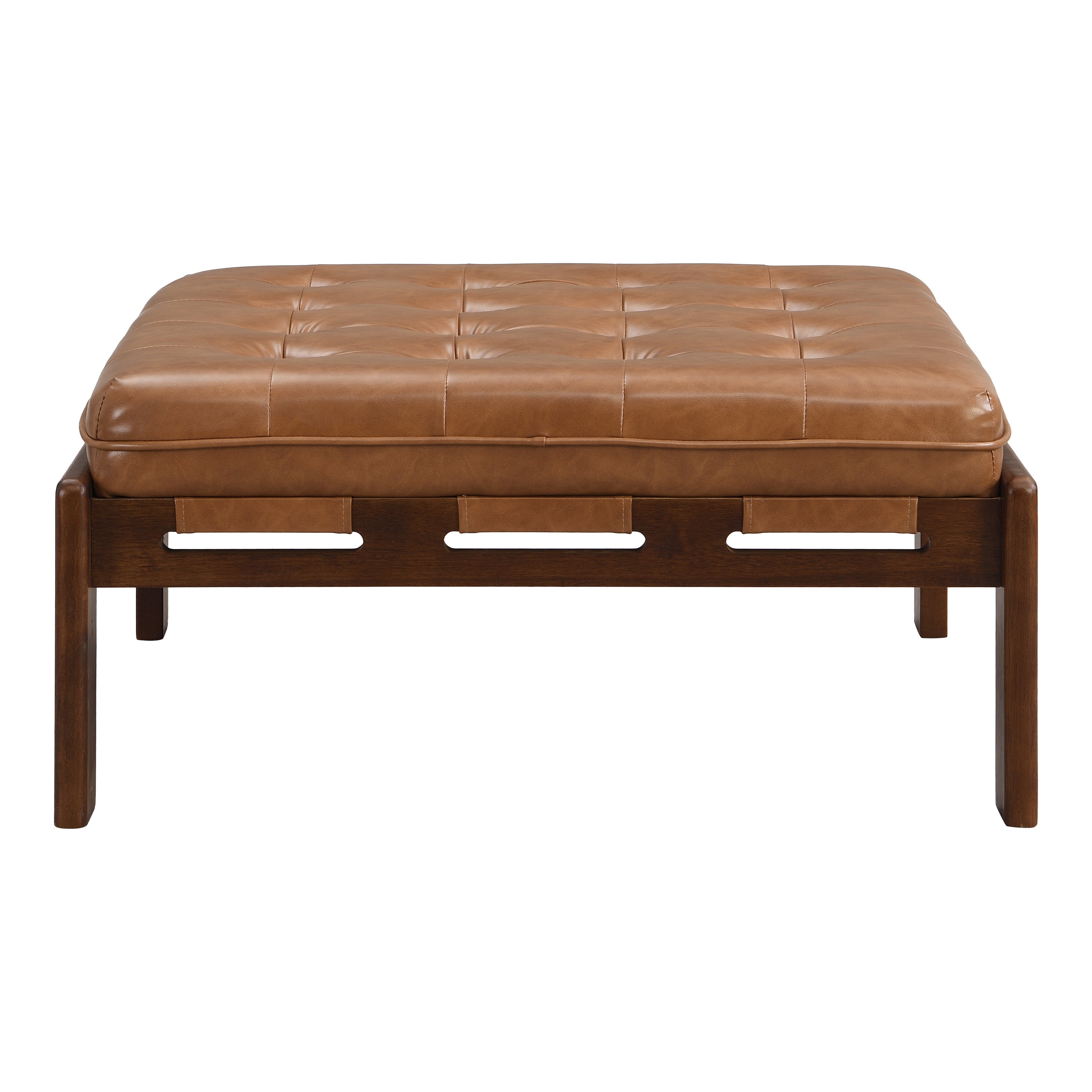 Christopher Knight Home Filimon Tufted Faux Leather Upholstered Square Ottoman, Brown/Walnut