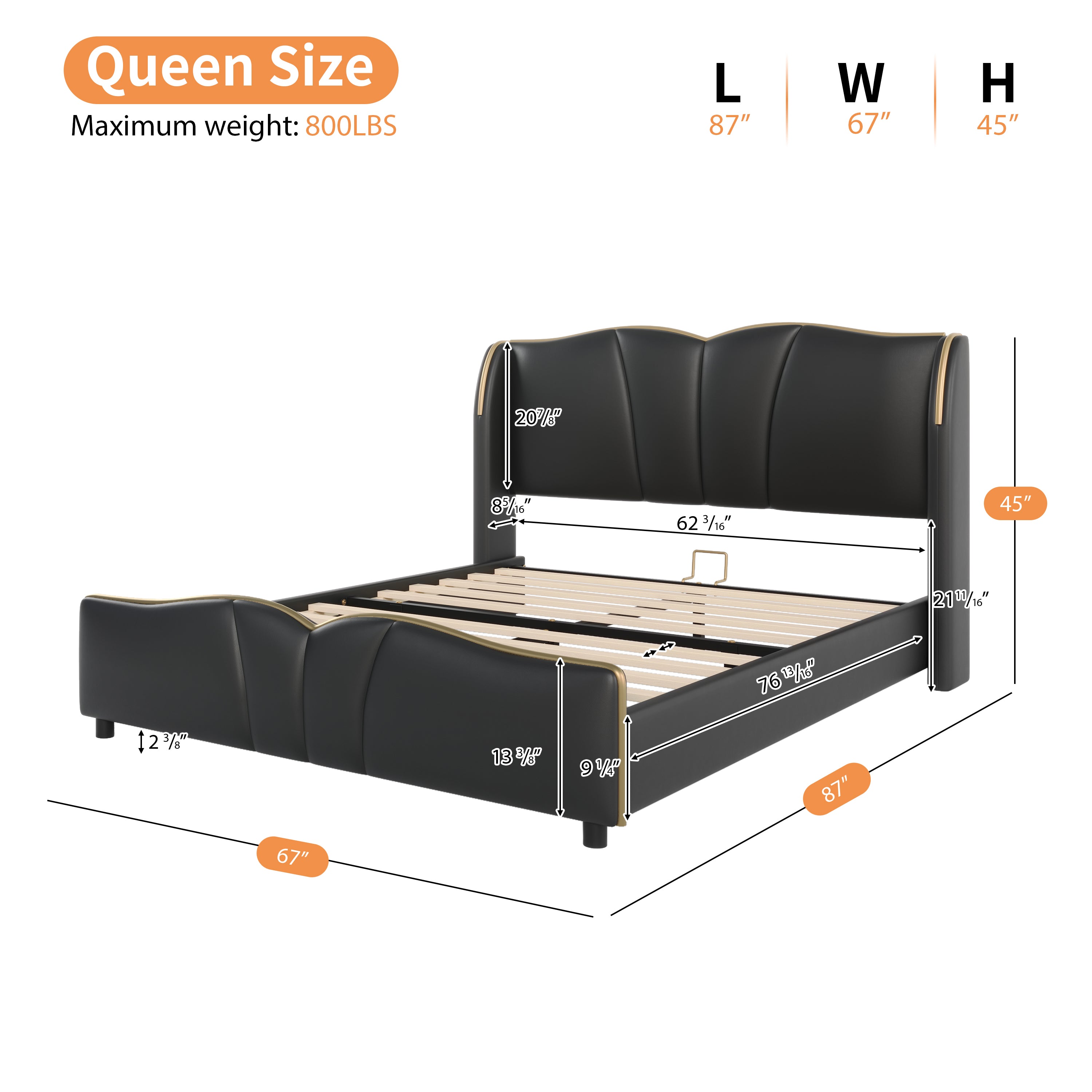 Christopher Knight Home Modern PU Leather Platform Bed with Wave Headboard & Wingback Design