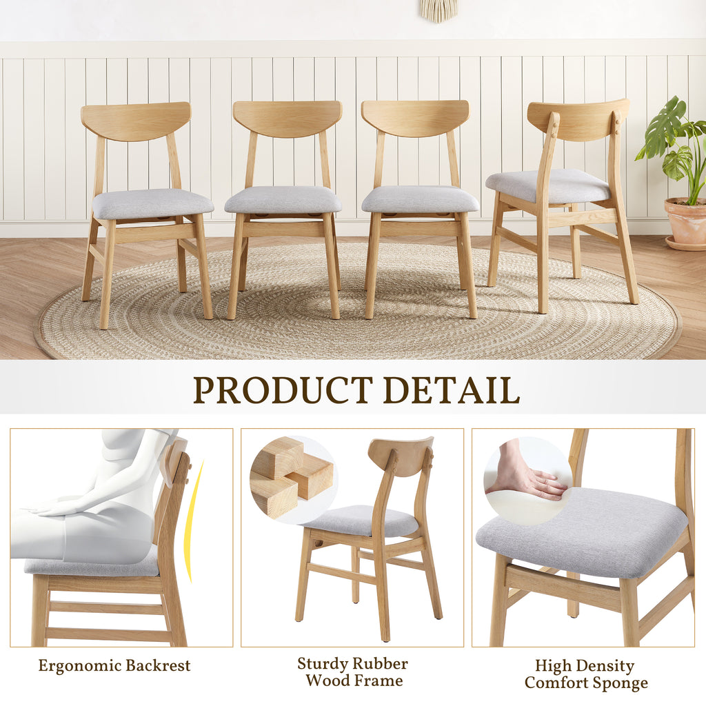 Set of 2 Scandinavian Dining Chairs, Curved Wood Back & Gray Fabric Seat