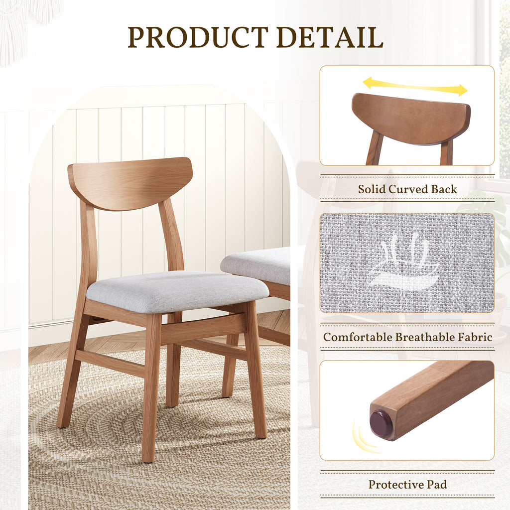 Set of 2 Scandinavian Dining Chairs, Curved Wood Back & Gray Fabric Seat