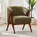 GDFStudio Everett Mid-Century Modern Boucle Upholstered Accent Chair with Curved Back, Green/Walnut