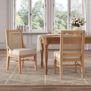 Christopher Knight Home Farida Upholstered Rubberwood Dining Chair with Rattan Back (Set of 2), Beige/Natural
