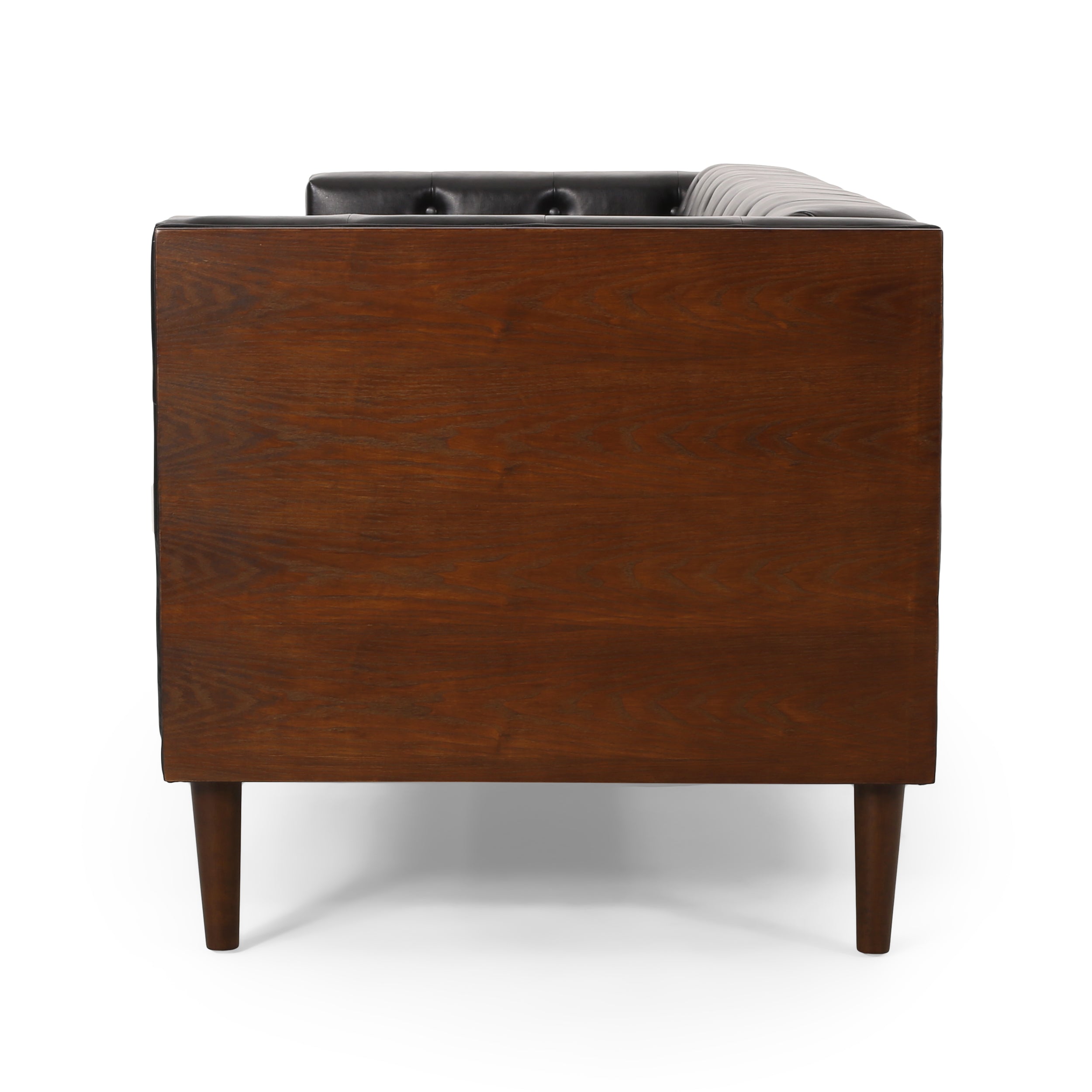 Contemporary Sofa with Diamond Tufting & Wood-Like Accents – Deep Seating Modern Upholstered Couch