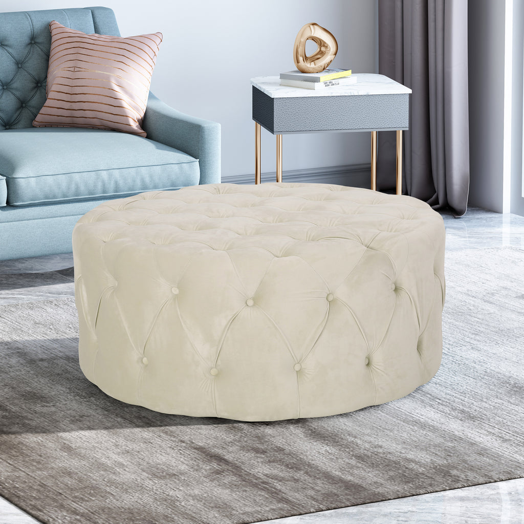 Christopher Knight Home 40" Tufted Velvet Square Ottoman – Oversized Modern Glam Cocktail Coffee Table Bench