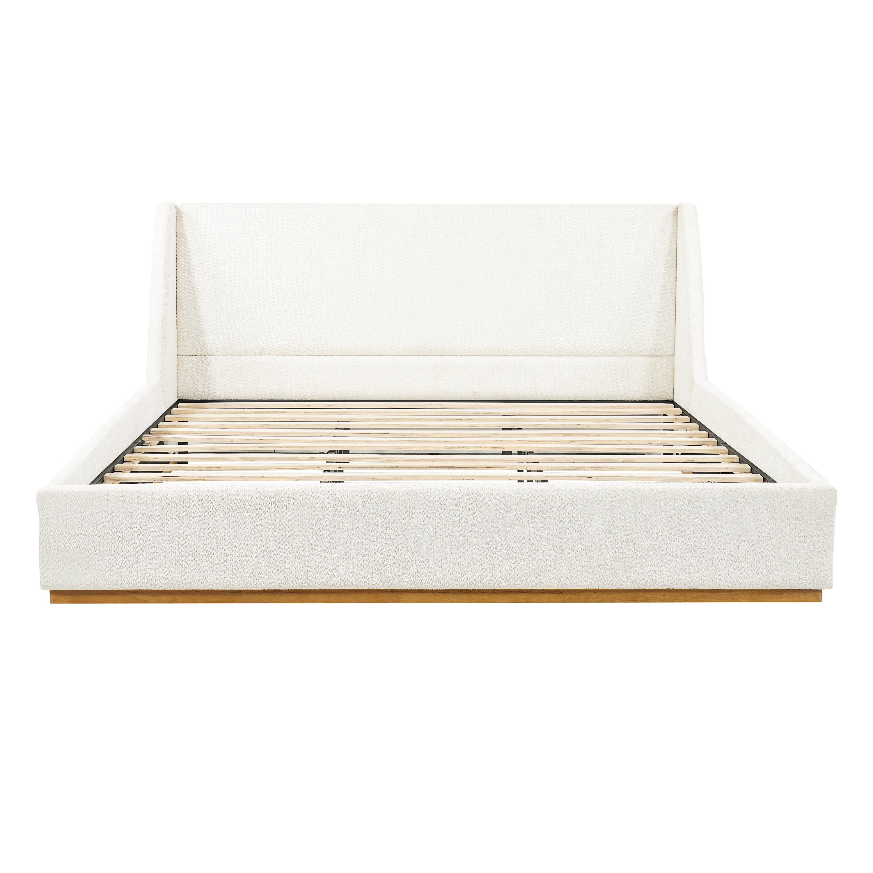 Christopher Knight Home Marje Modern Rubber Wood Upholstered Platform Bed with Wingback Design, White, King