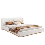 Christopher Knight Home Modern Boucle Upholstered Platform Bed with Solid Wood Base & Wingback Headboard