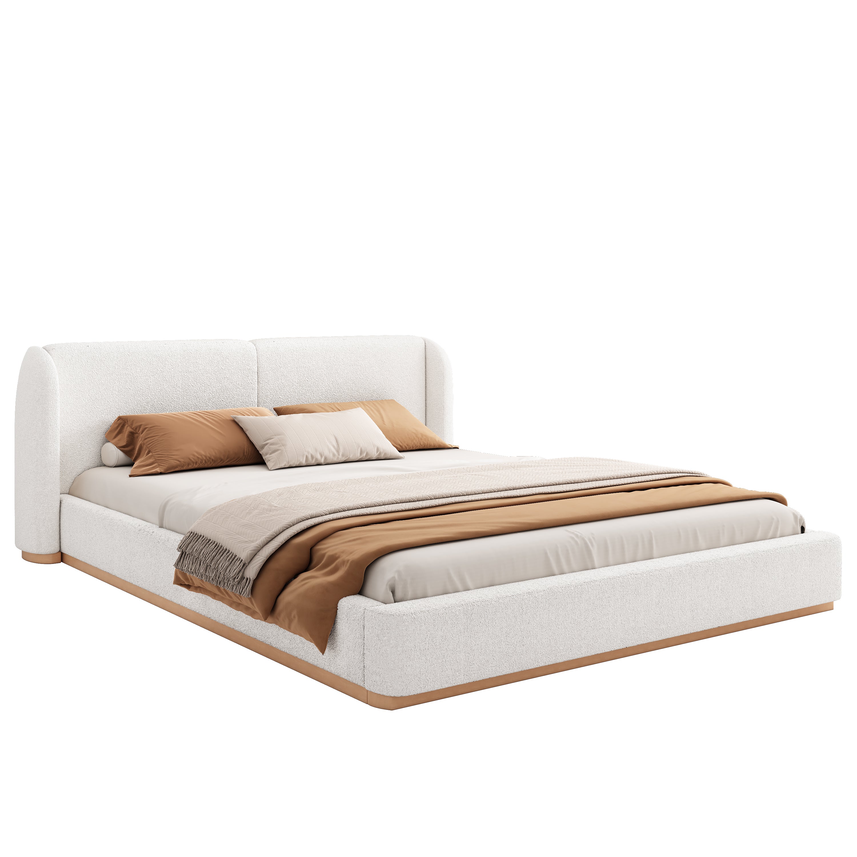 Christopher Knight Home Modern Boucle Upholstered Platform Bed with Solid Wood Base & Wingback Headboard