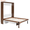 Full Size Murphy Bed with Foldable Desk, Modern Wall Bed in Walnut & White, Space-Saving Bed for Home Office & Guest Room