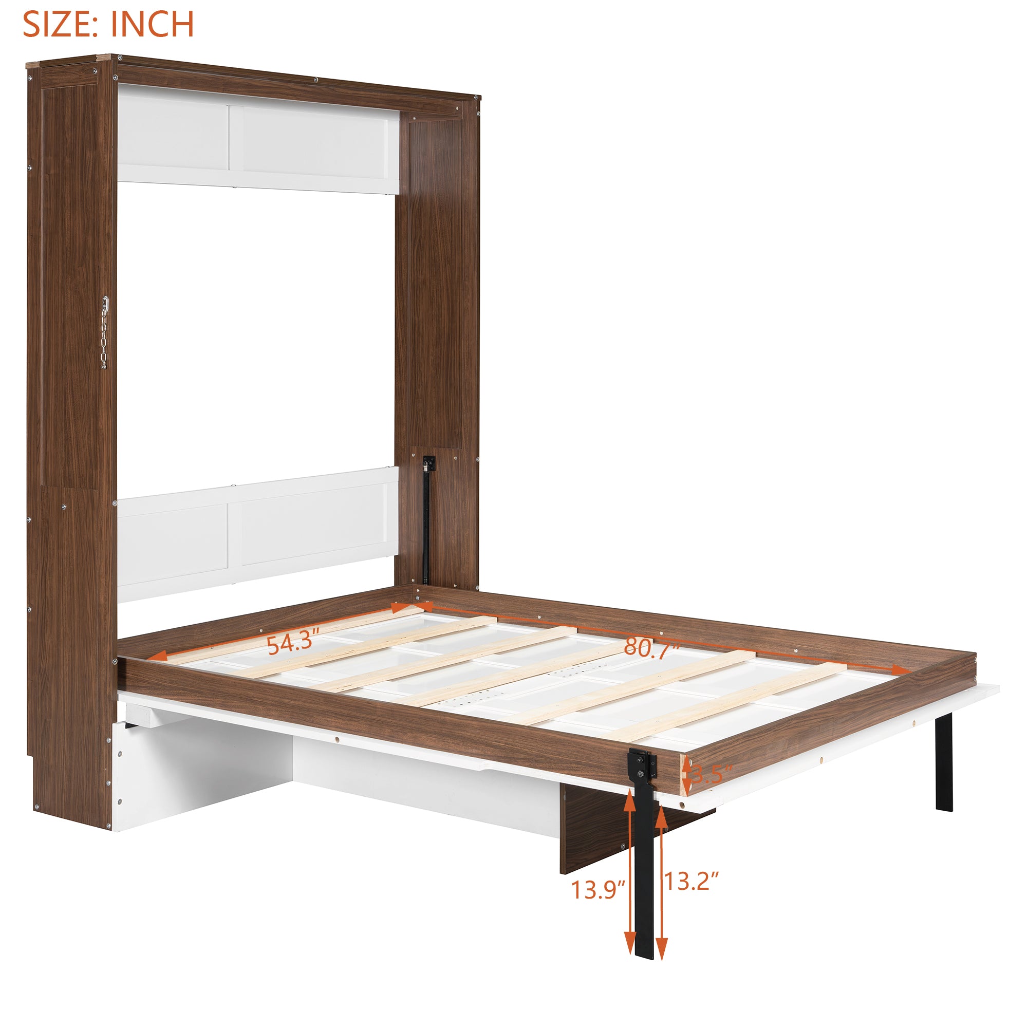Full Size Murphy Bed with Foldable Desk, Modern Wall Bed in Walnut & White, Space-Saving Bed for Home Office & Guest Room