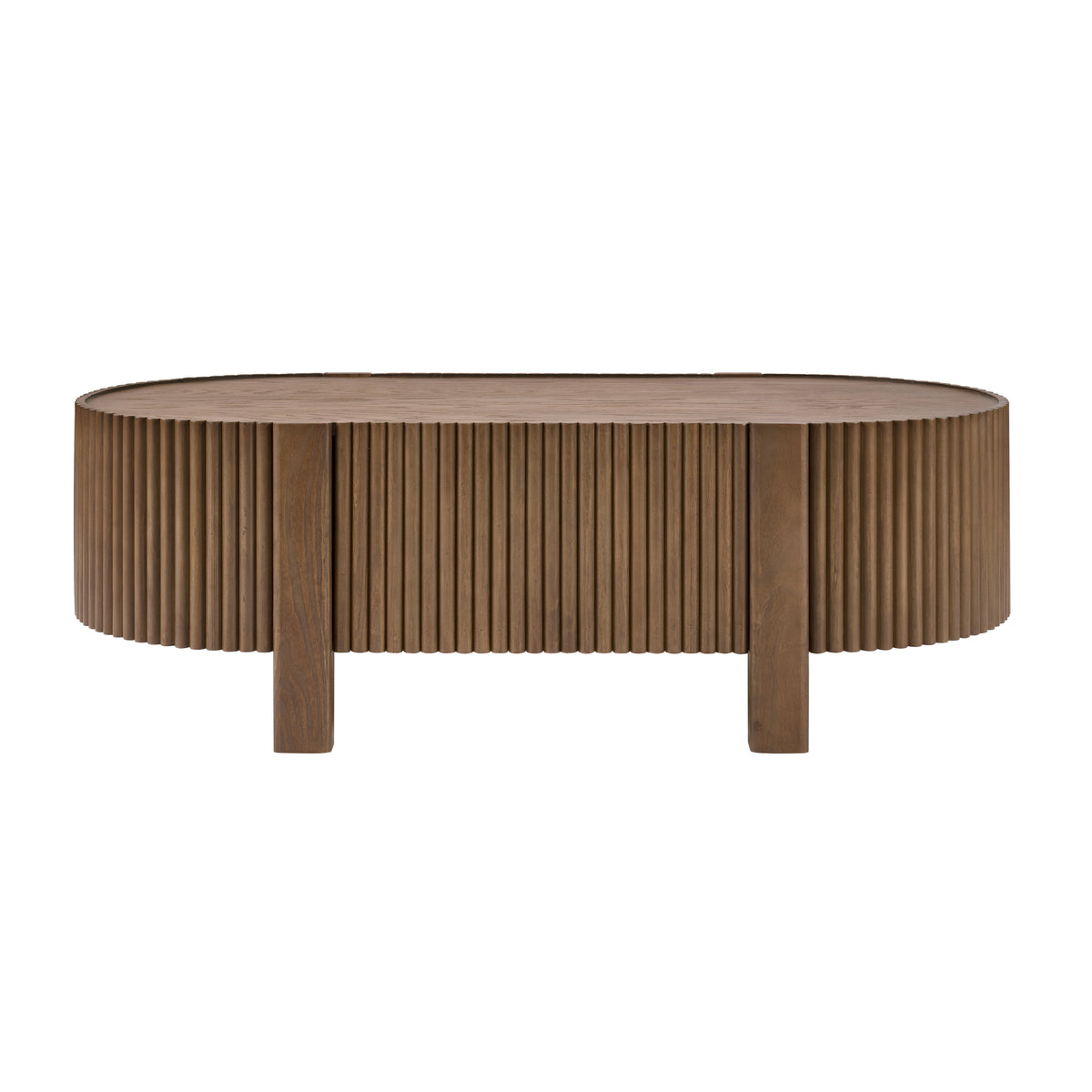 Christopher Knight Home Antaeus Mid-Century Modern Oval Coffee Table with Solid Wood Fluted Detail and 1 Drawer, Walnut