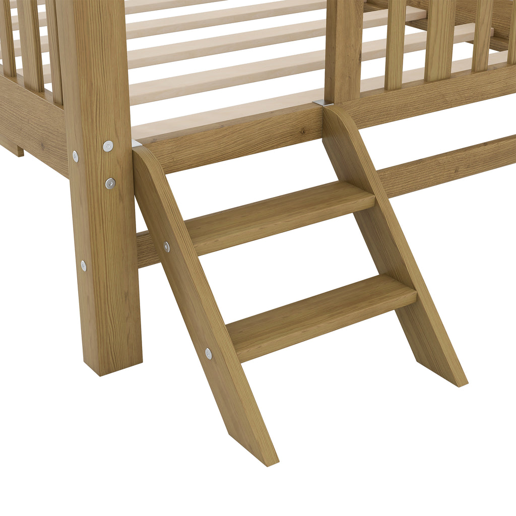 GDF Studio Kids Wooden Platform Bed with Semi-Enclosed Fence & Pull-Out Trundle
