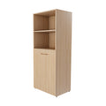 GDFStudio Lyra Modern Foldable Office Desk with Storage Shelves and Wheels?Natural Wood