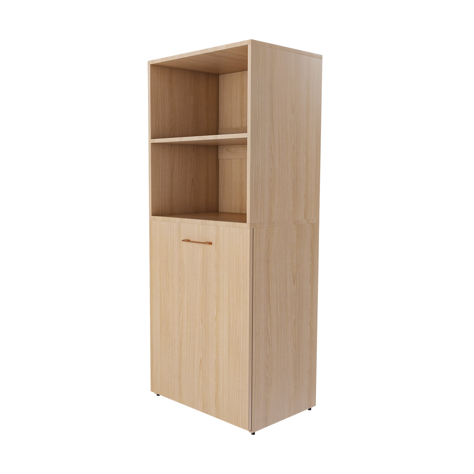 GDFStudio Lyra Modern Foldable Office Desk with Storage Shelves and Wheels?Natural Wood