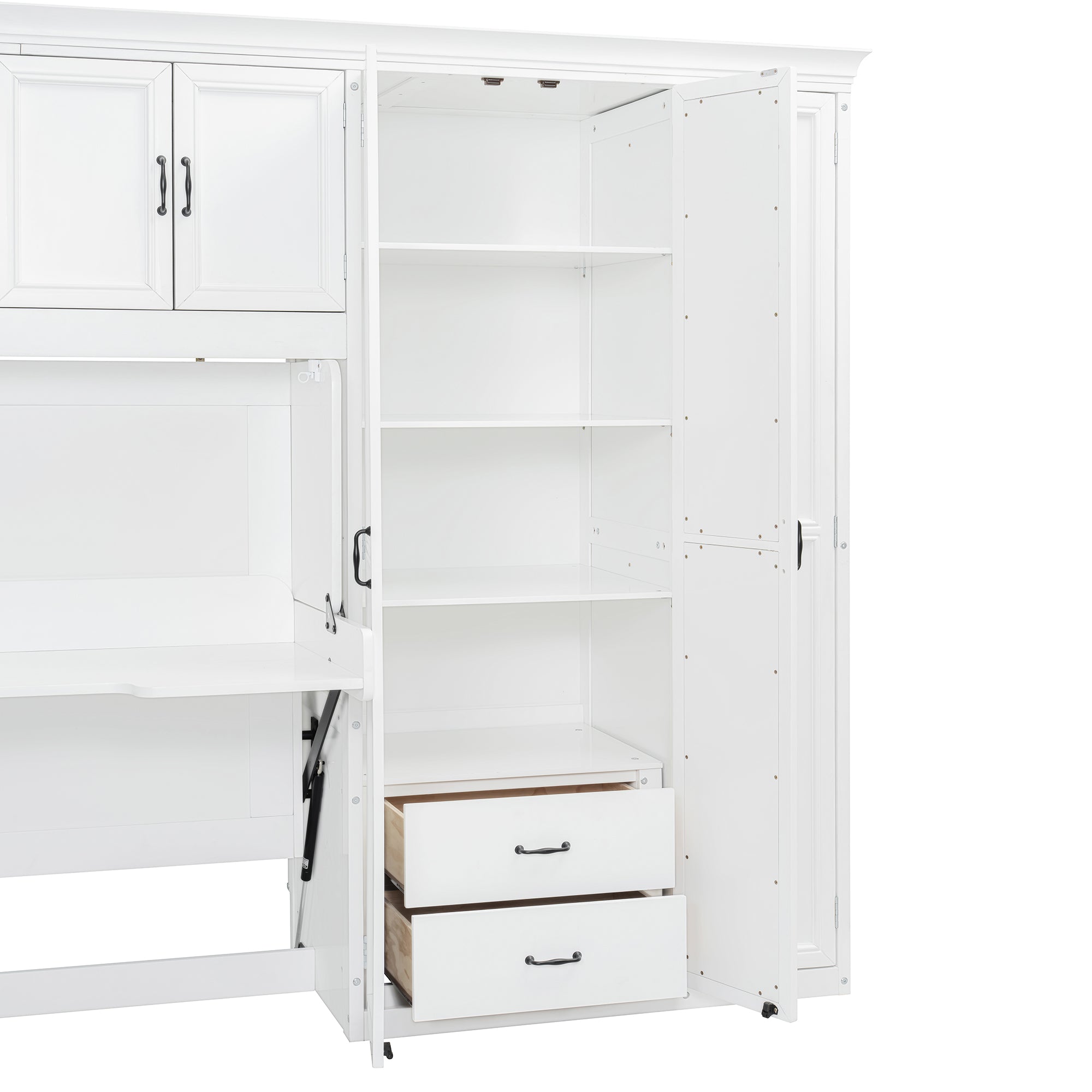 Twin Size Murphy Bed with Desk & Storage, Wall Bed with Cabinets, Drawers and Wardrobe for Small Apartments