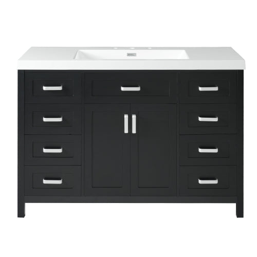 Christopher Knight Home Boyce Classic 48" Wood Bathroom Vanity with Resin Sink and Eight Soft-Close Drawers, Black