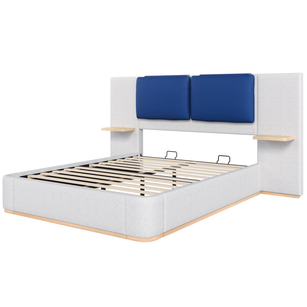 Christopher Knight Home Upholstered Storage Platform Bed with PU Headboard Cushion & Built-In Side Shelves