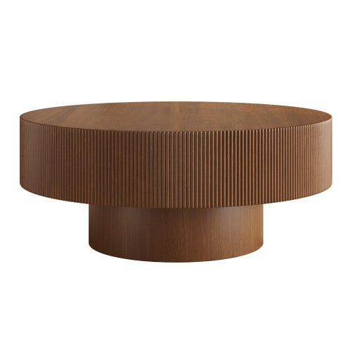 GDFStudio Asopus Modern Wood Round Coffee Table, Walnut