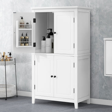 GDFStudio Nelly Space-Saving Bathroom Floor Storage Cabinet with Adjustable Shelves and Doors, White
