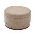 Christopher Knight Home Antonov Round Upholstered Storage Ottoman with Rubberwood Base, Light Brown