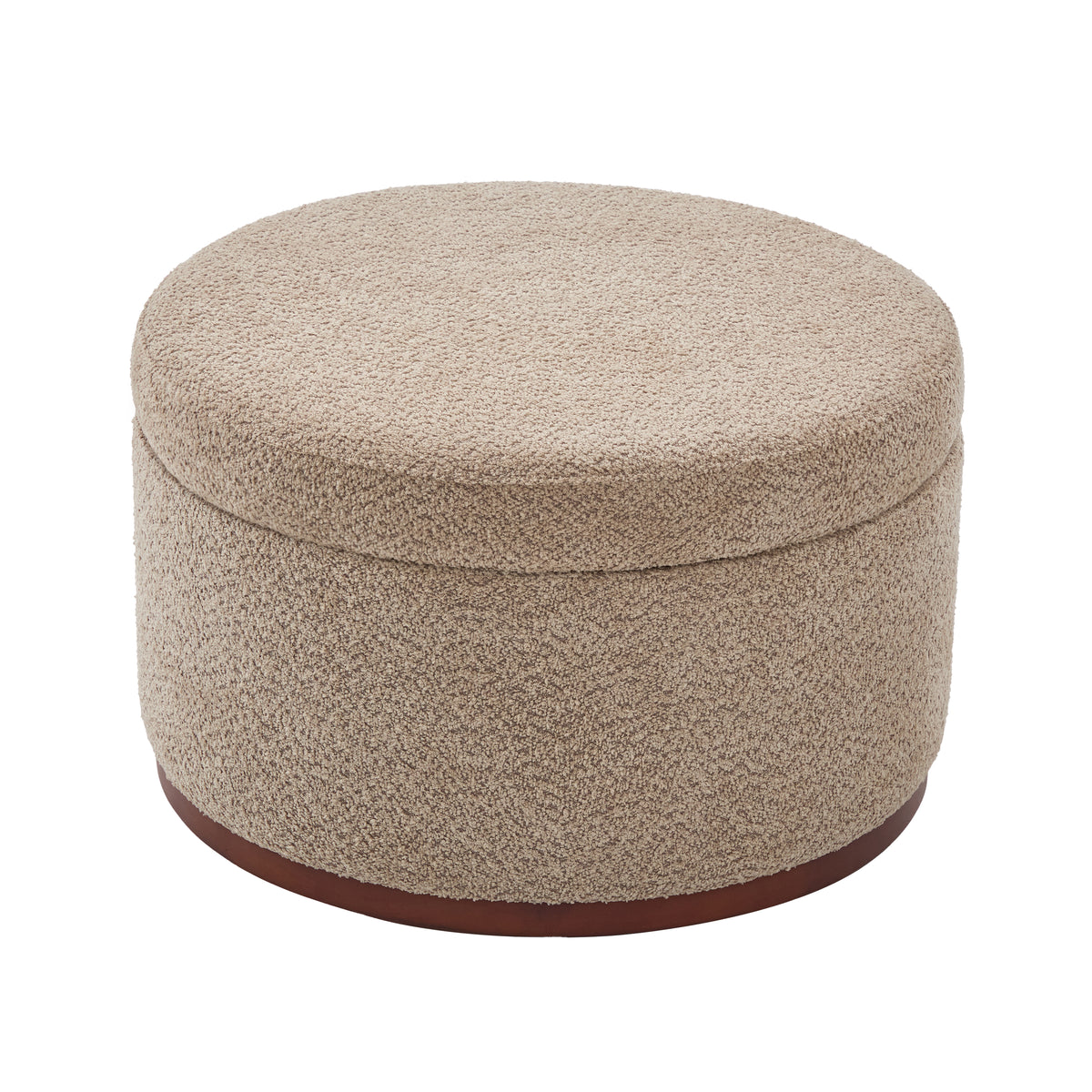 Christopher Knight Home Antonov Round Upholstered Storage Ottoman with Rubberwood Base, Light Brown