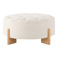 GDFStudio Mason Modern Chenille Upholstered Round Ottoman Coffee Table with Tufted Buttons, Beige
