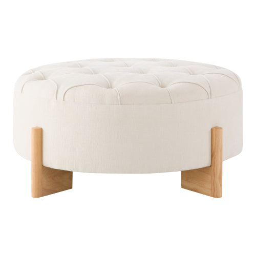 GDFStudio Mason Modern Chenille Upholstered Round Ottoman Coffee Table with Tufted Buttons, Beige