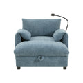 GDFStudio Sandy 38" Single Chenille Sofa with Storage Ottoman and USB & Type-C Charger, Blue