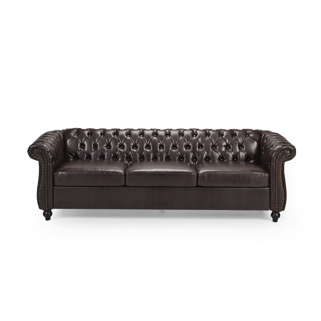 Christopher Knight Home Classic Tufted Chesterfield 3 Seater Sofa with Scrolled Arms & Nailhead Trim