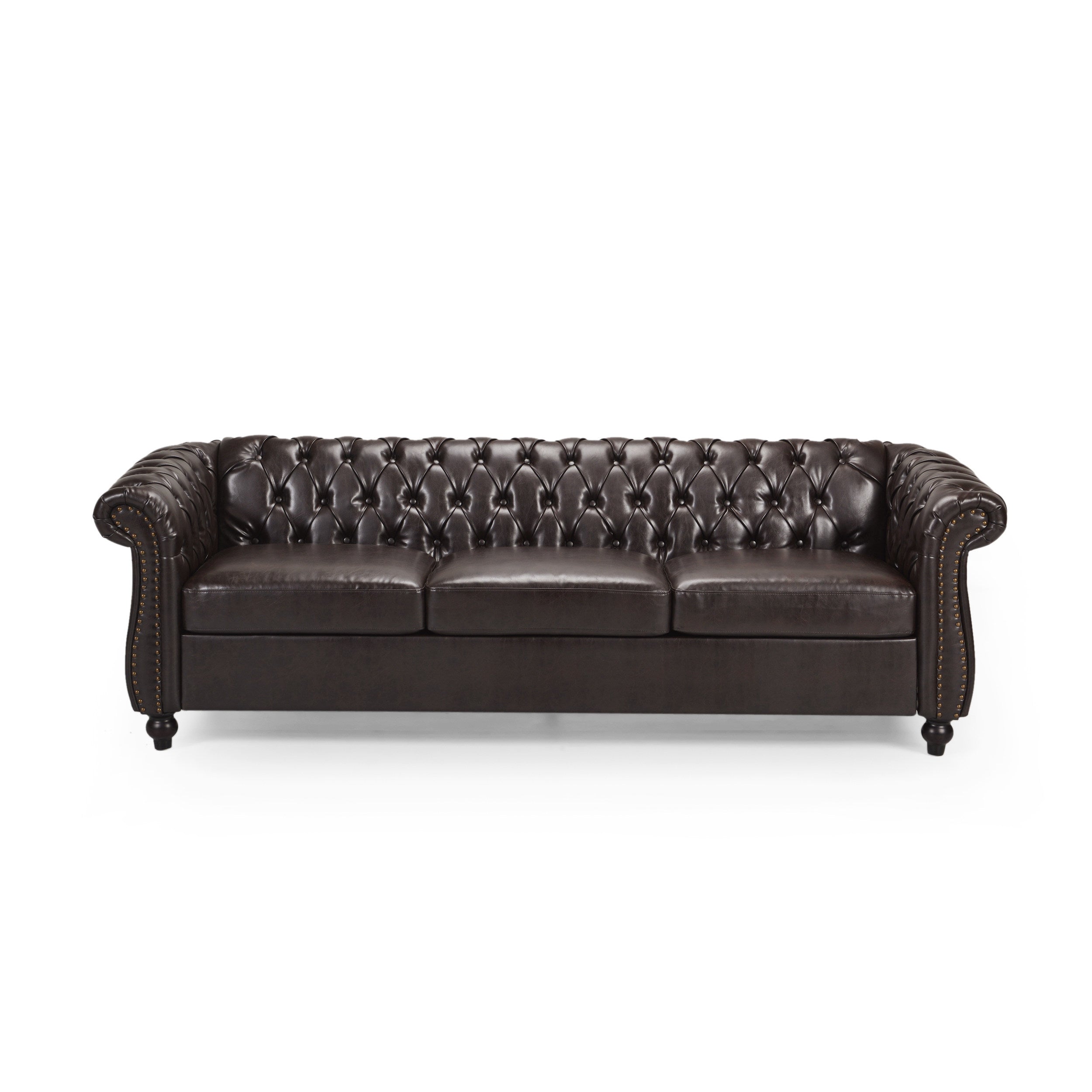 Christopher Knight Home Classic Tufted Chesterfield 3 Seater Sofa with Scrolled Arms & Nailhead Trim