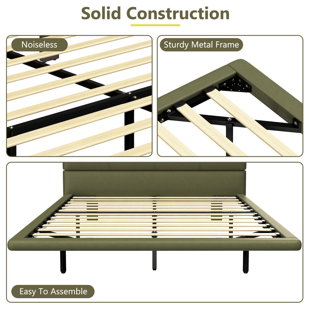 Christopher Knight Home Modern Floating Platform Bed with PU Leather & LED Under-Bed Lighting