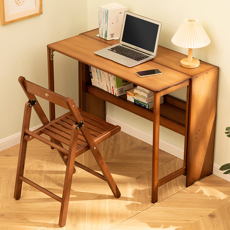 GDFStudio Lila Farmhouse Bamboo Foldable Office Desk with Lower Shelf, Walnut