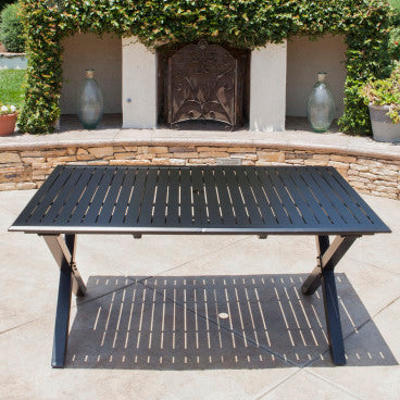 Christopher Knight Home Outdoor Cast Aluminum Expandable Rectangular Dining Table, Black