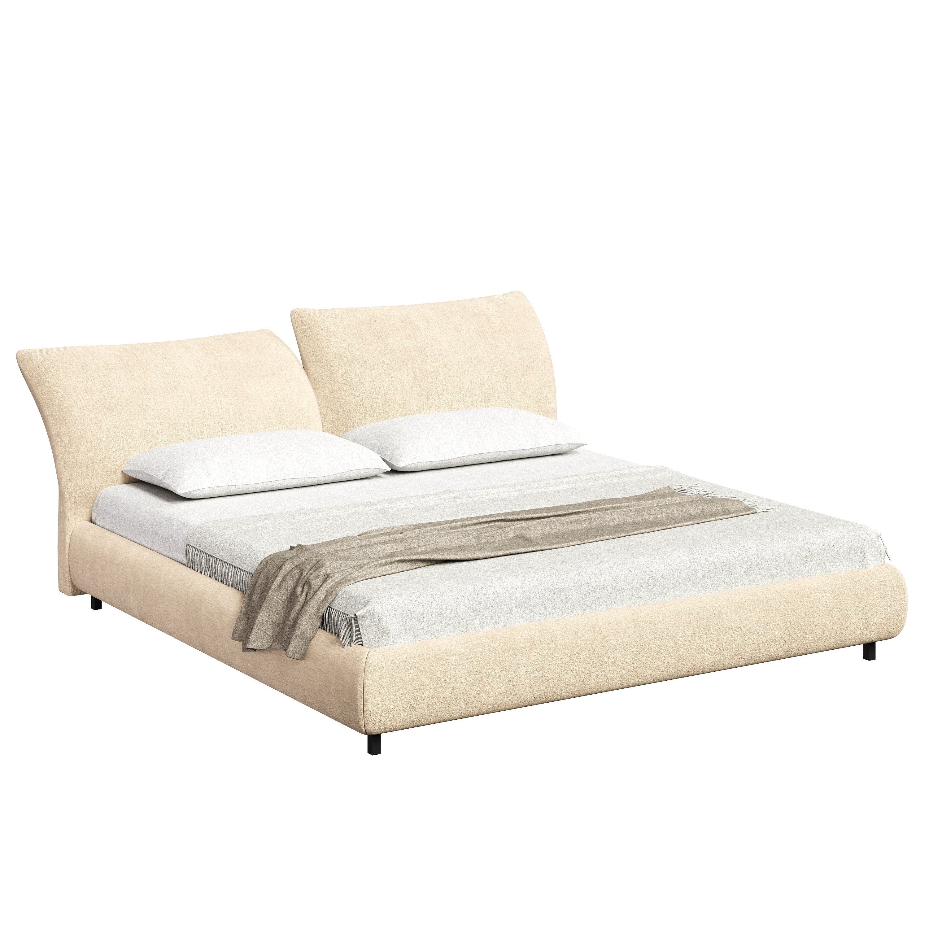 Christopher Knight Home Modern Fabric Upholstered Bed with Adjustable Cushion Headboard & Wood Slat Support