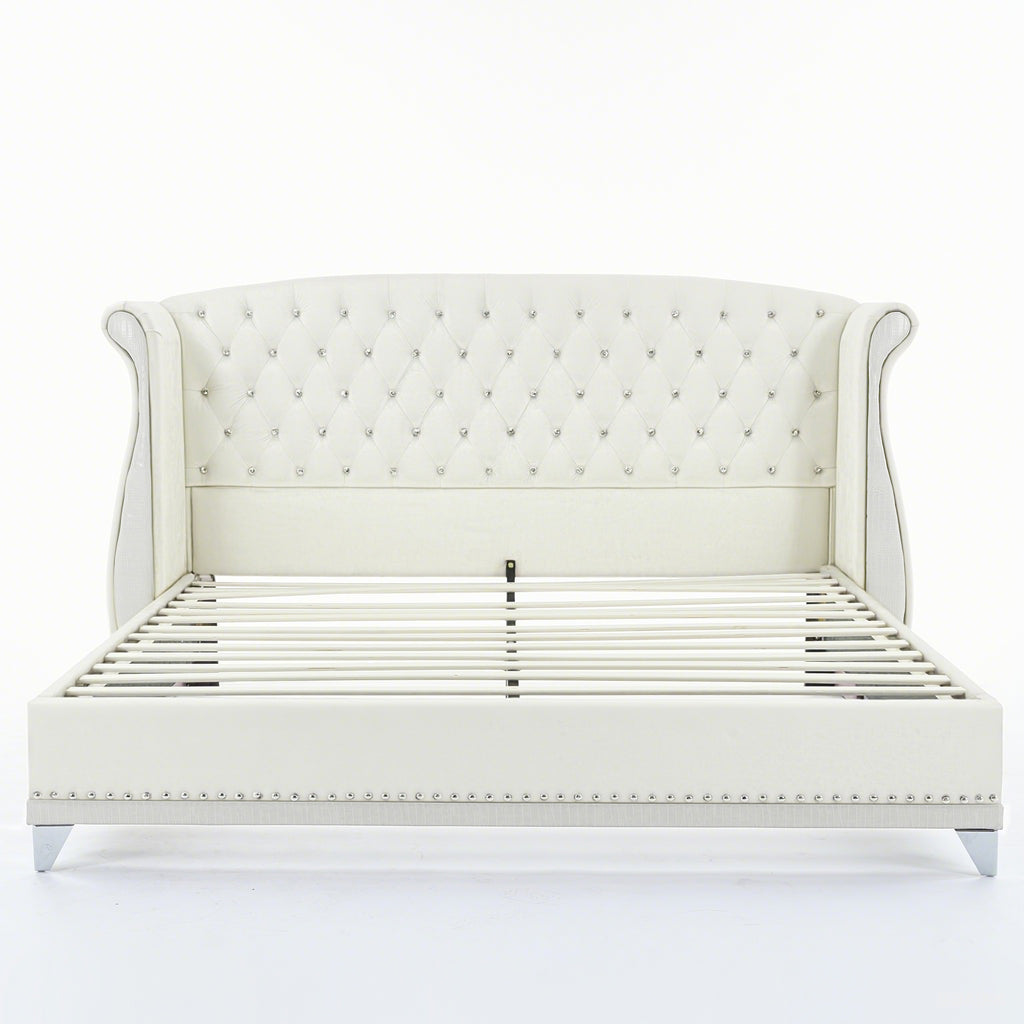 Christopher Knight Home Modern Velvet Wingback Tufted Platform Bed with Nailhead Trim and Silver Legs