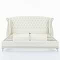 Christopher Knight Home Modern Velvet Wingback Tufted Platform Bed with Nailhead Trim and Silver Legs