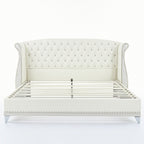Christopher Knight Home Modern Velvet Wingback Tufted Platform Bed with Nailhead Trim and Silver Legs