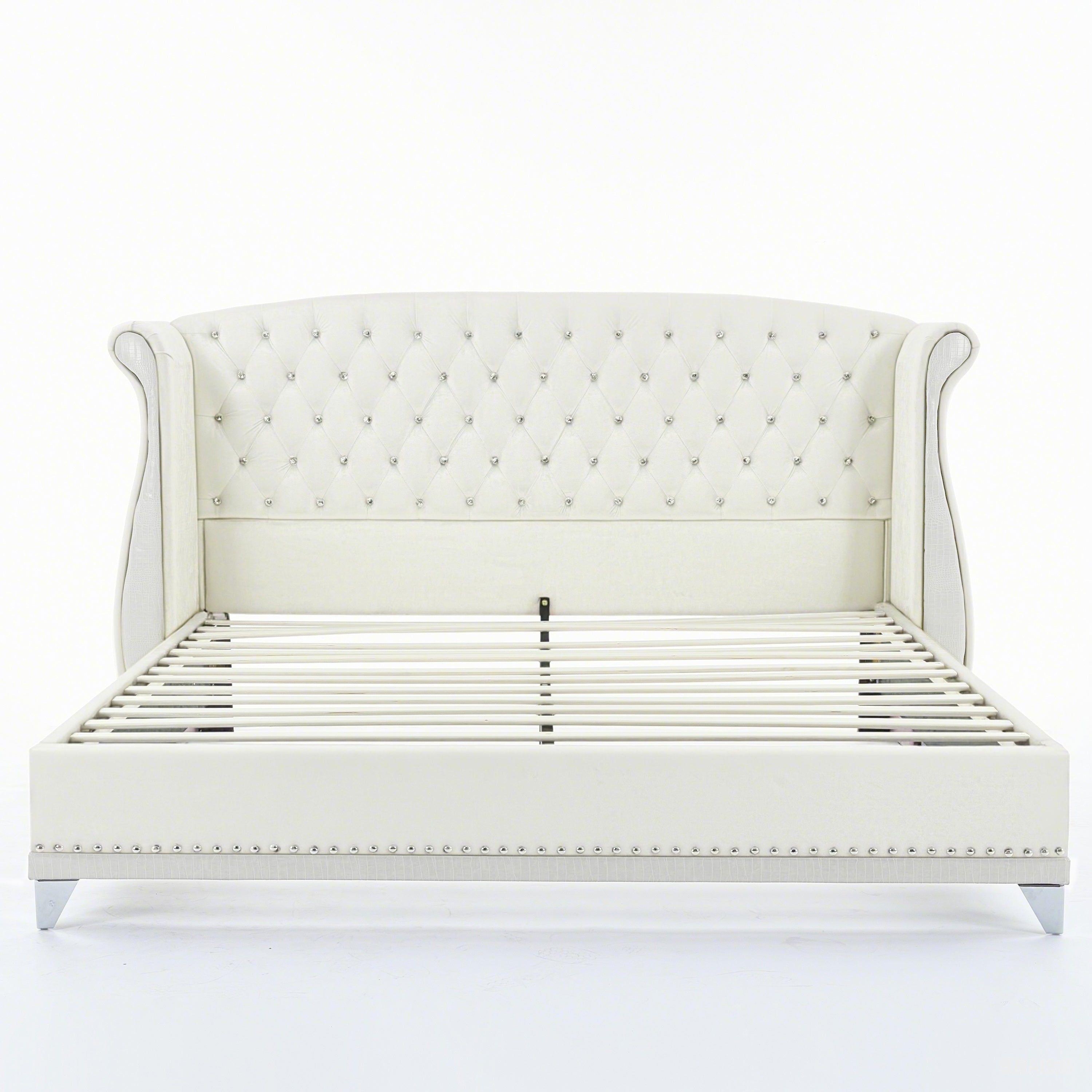 Christopher Knight Home Modern Velvet Wingback Tufted Platform Bed with Nailhead Trim and Silver Legs